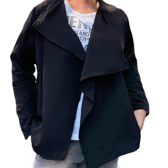 Bryn Walker Women Black Draped Open Front Jacket Cardigan outerwear asymetrical - Picture 3 of 10